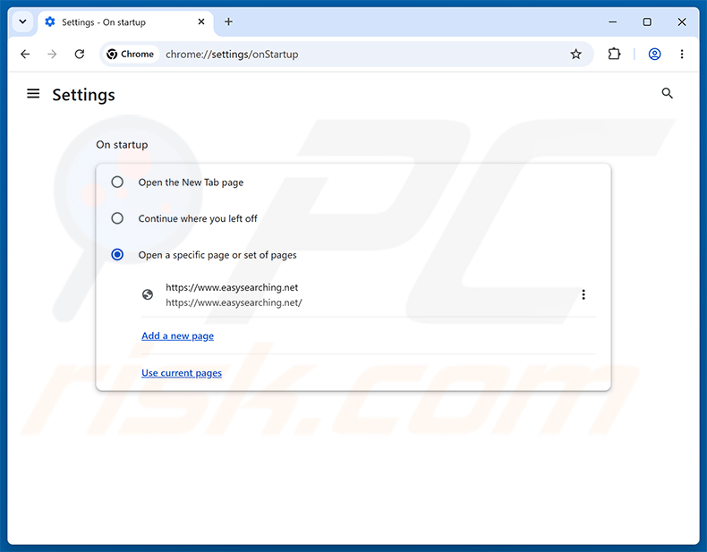 Remover easysearching.net da página inicial do Google Chrome