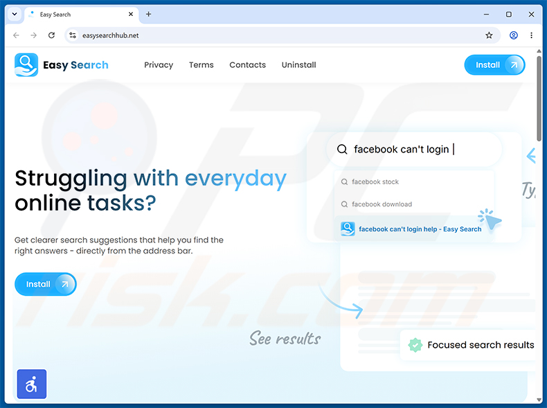 Site usado para promover o sequestrador de navegador Easy Search (amostra 1)