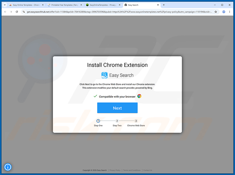 Site usado para promover o sequestrador de navegador Easy Search (amostra 2)
