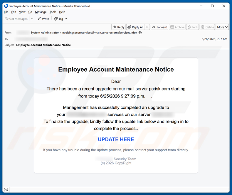 Campanha de spam de e-mail Employee Account Maintenance Notice