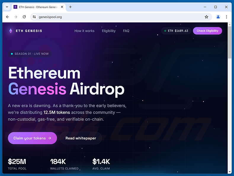 Ethereum Genesis Airdrop golpe (genesispool[.]org)