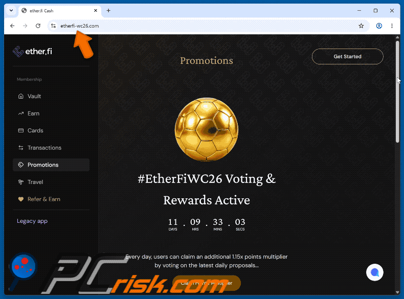 Aspeto do golpe EtherFiWC26 Voting Rewards Scam (GIF)
