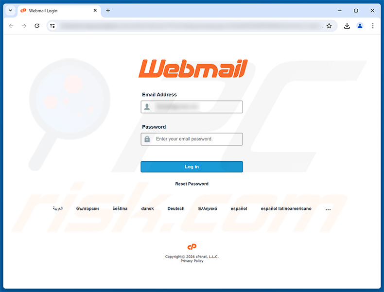 Página de phishing do golpe de e-mail Forwarding Rule Added