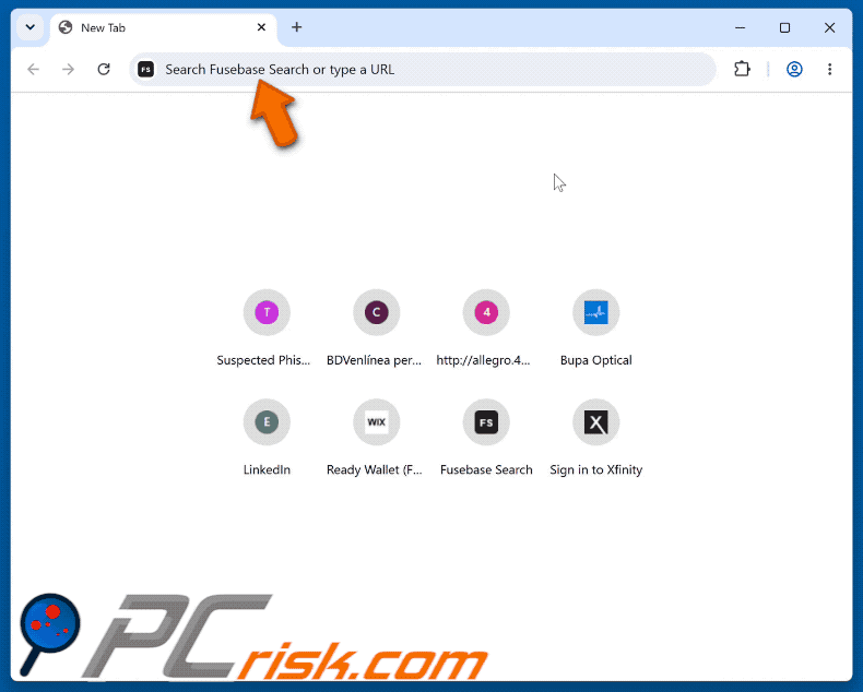 Sequestrador de navegador Fusebase Search (s.fusebase-search.com) a redirecionar para o Yahoo (GIF)