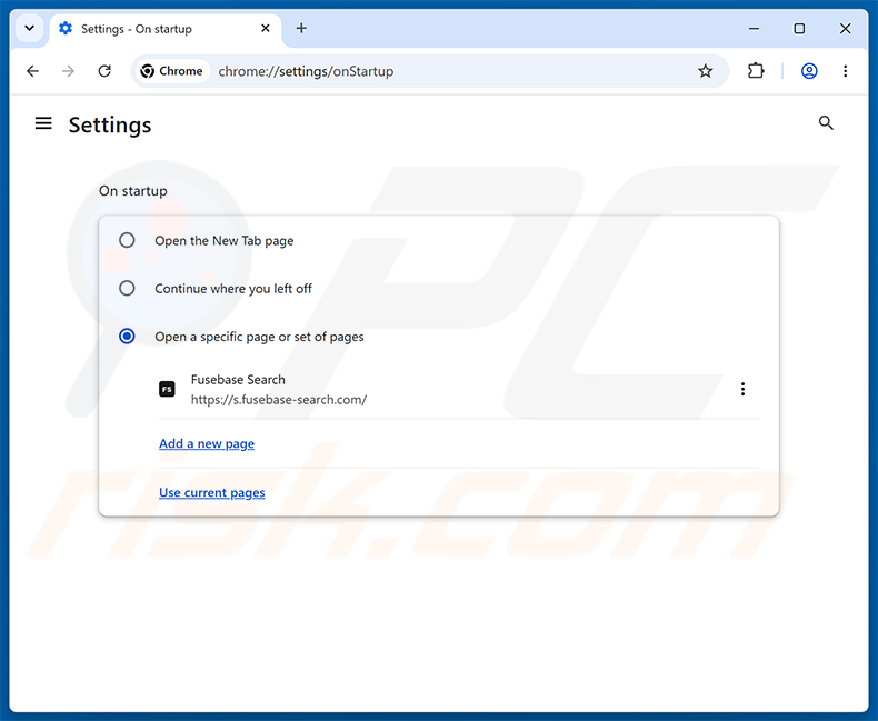 Remover o Fusebase Search (s.fusebase-search.com) da página inicial do Google Chrome