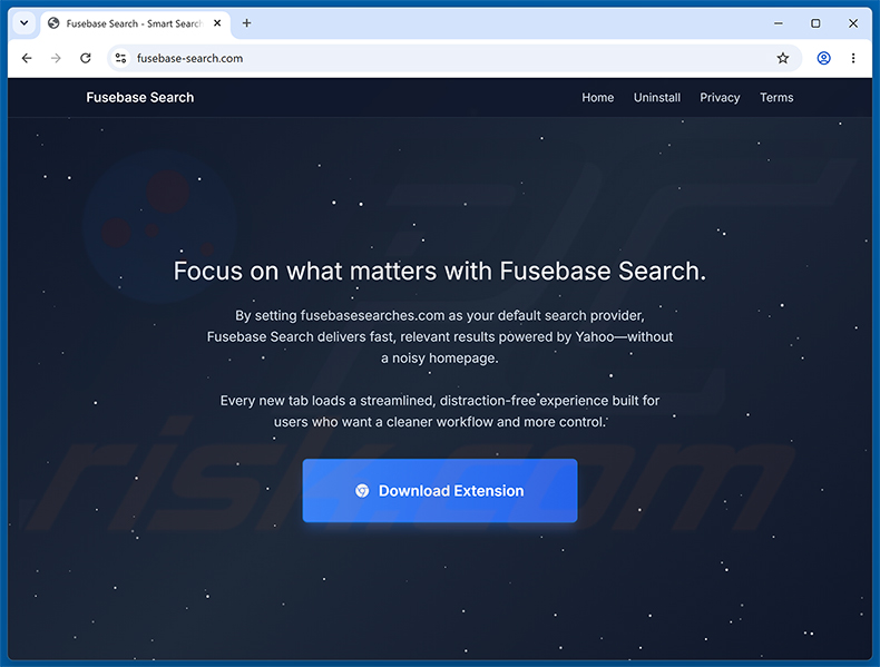 Site promocional oficial do sequestrador de navegador Fusebase Search (s.fusebase-search.com)