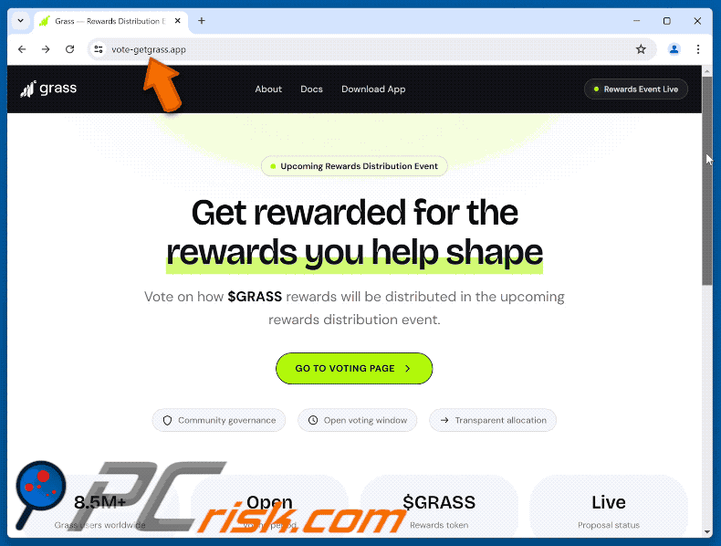 Aparência do golpe Grass Vote Rewards golpe (GIF)