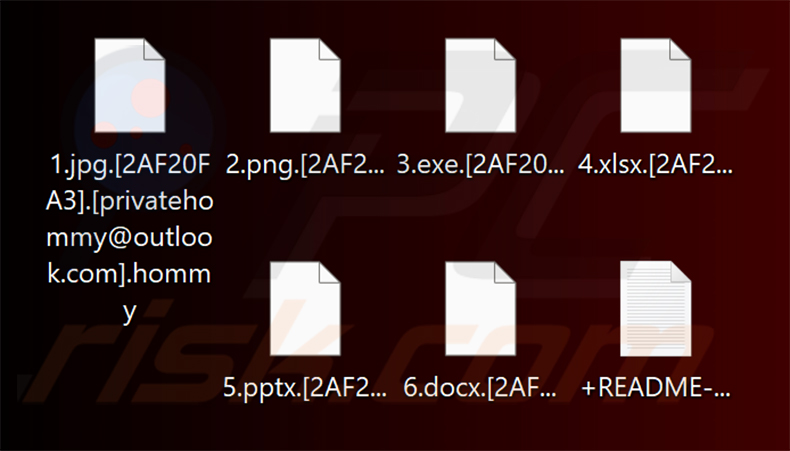 Ficheiros encriptados pelo ransomware Hommy (extensão .hommy)