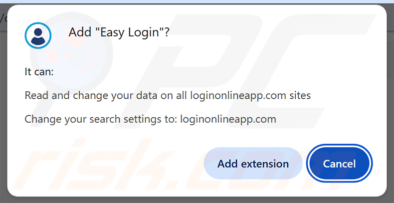 Permissões solicitadas pelo sequestrador de navegador Easy Login (loginonlineapp.com)