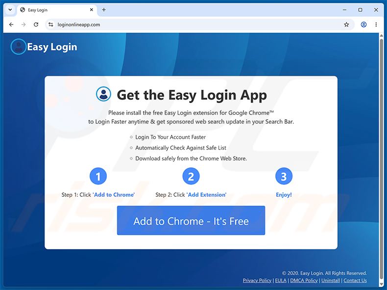 Website utilizado para promover o sequestrador de navegador Easy Login