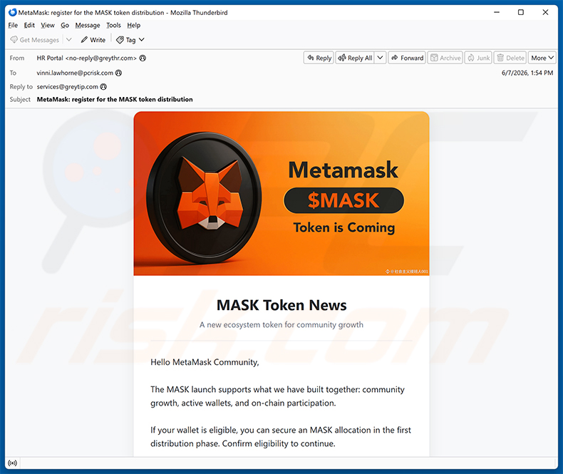 Campanha de spam por e-mail MetaMask ($MASK) Token Allocation