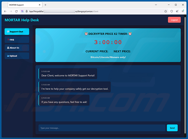 Suporte do ransomware MORTAR na rede Tor