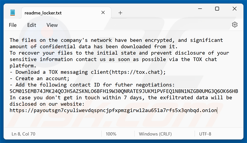 Nota de resgate do ransomware Payouts Kings (readme_locker.txt)