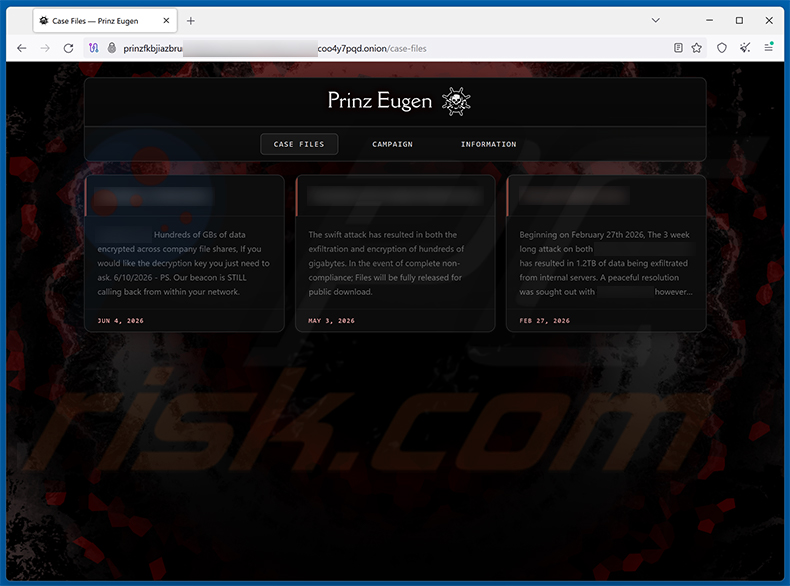 Site de divulgação de dados do ransomware Prinz Eugen