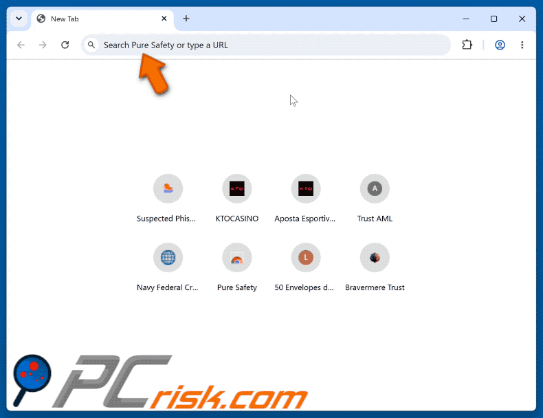 Sequestrador de navegador Pure Safety (pureextension.net) a redirecionar para o Yahoo (GIF)