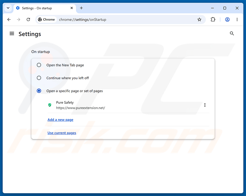 Remover Pure Safety (pureextension.net) da página inicial do Google Chrome