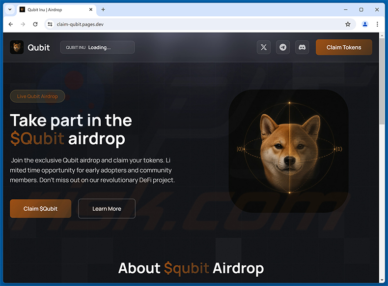 Site do golpe $Qubit Airdrop (claim-qubit.pages[.]dev)