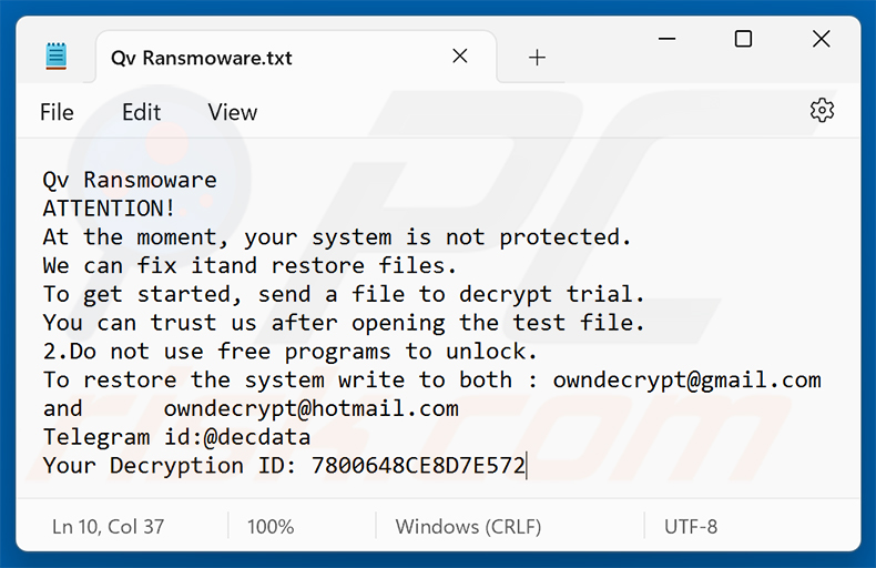 Nota de resgate do ransomware Qv (Qv Ransomware.txt)
