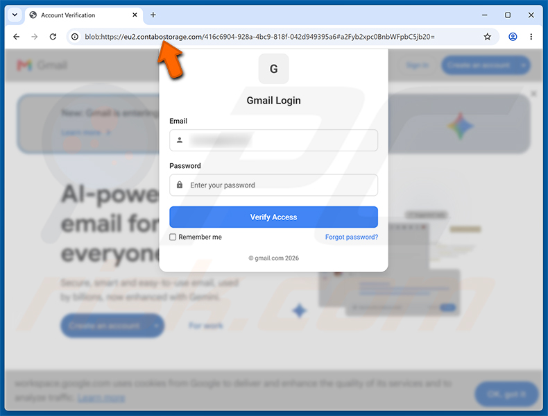 Página de phishing do Recovery Email Was Changed Scam