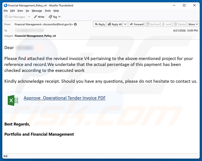 Campanha de spam por e-mail Revised Invoice Email Scam