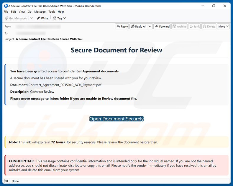 Campanha de spam por e-mail Secure Document For Review