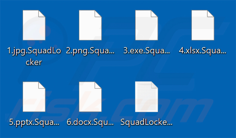 Ficheiros encriptados pelo ransomware SquadLocker (extensão .SquadLocker)