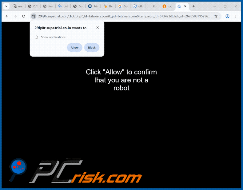 aparência do site supetrial[.]co.in (GIF)