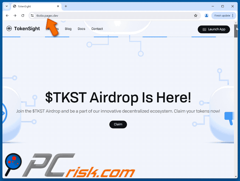 Aparência do TokenSight ($TKST) Airdrop golpe (GIF)