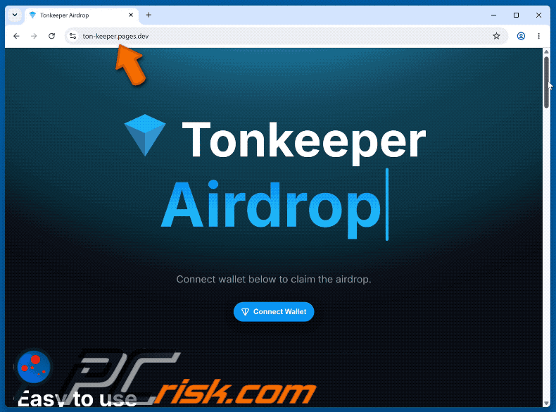 Aparência do Tonkeeper Airdrop Scam (ton-keeper.pages[.]dev) (GIF)