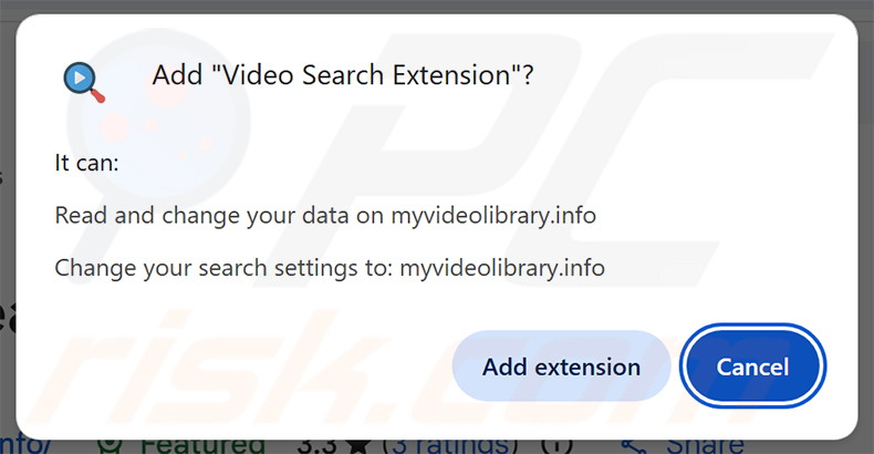 Permissões solicitadas pelo sequestrador de navegador Video Search Extension (myvideolibrary.info)