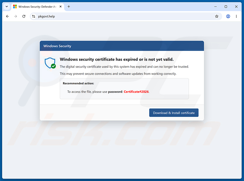 Golpe pop-up Windows Security Certificate Expired/Invalid