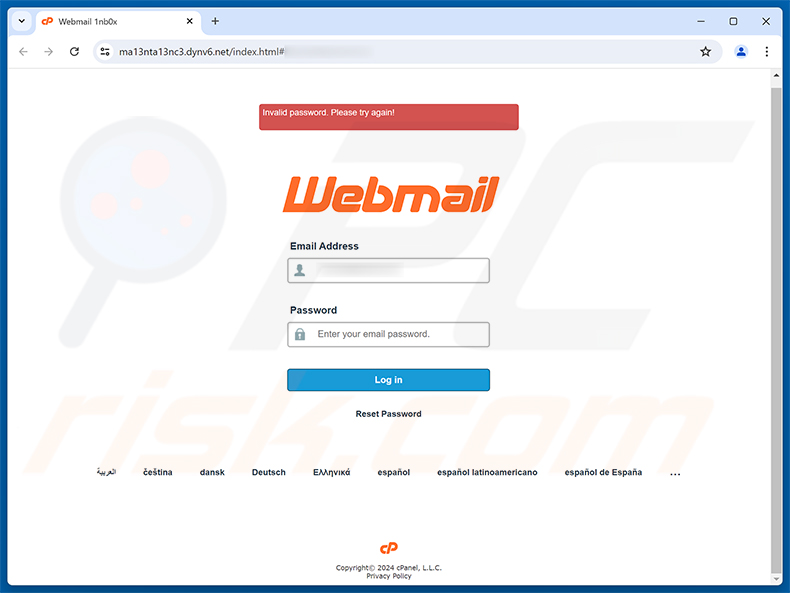Página de phishing do AI Powered Webmail Scam