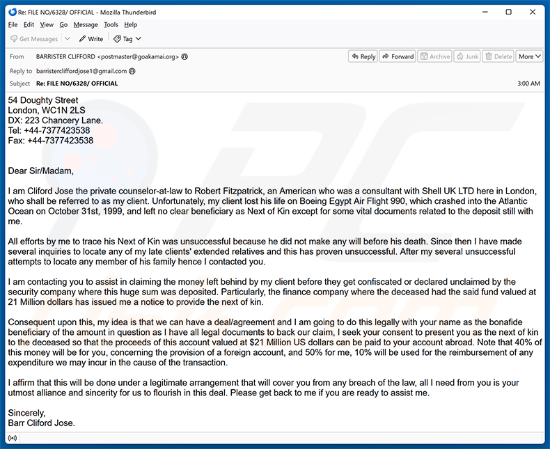 Assistance In Claiming The Money golpe de e-mail