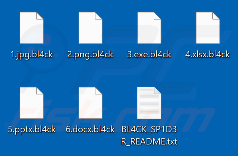 Ficheiros encriptados pelo ransomware BL4CK SP1D3R (extensão .bl4ck)