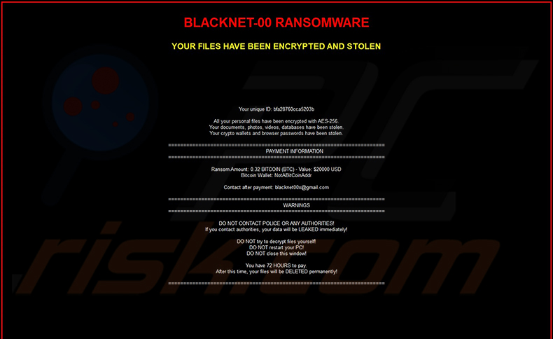 Papel de parede do ambiente de trabalho do ransomware BLACKNET