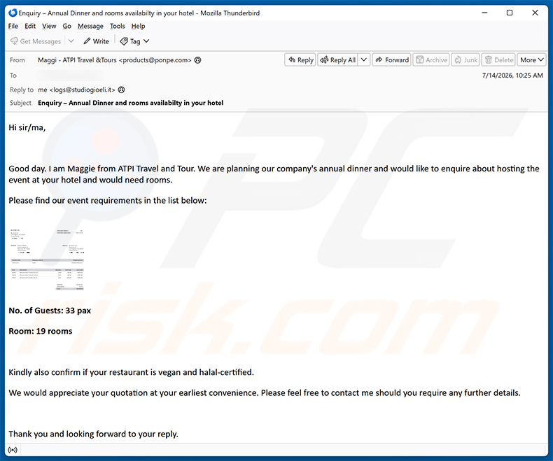 Campanha de spam por e-mail Company's Annual Dinner