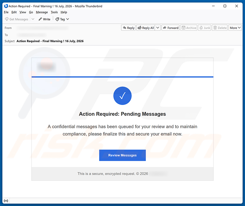 Campanha de spam por e-mail Confidential Messages Queued