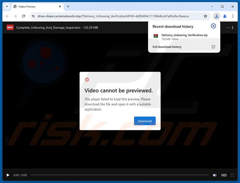Site malicioso promovido através da campanha de spam Damaged Package Email Virus