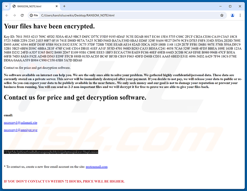 Nota de resgate do ransomware Developer (RANSOM_NOTE.html)