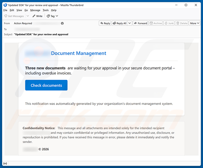 Campanha de spam por e-mail Documents Are Waiting For Your Approval
