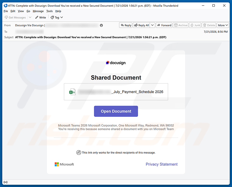 Campanha de spam DocuSign - Shared Document Email Virus
