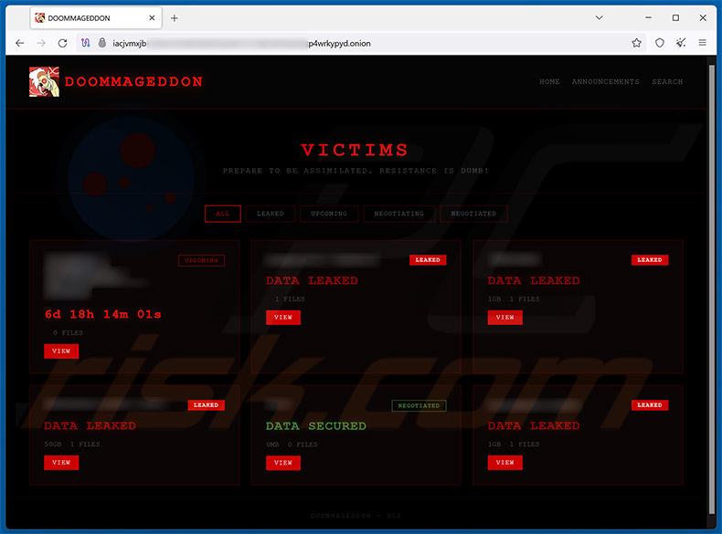 Site de fuga de dados do ransomware Doommageddon
