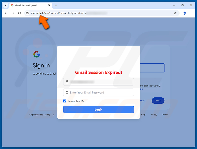 Página de phishing do golpe Email Account Is Currently Transmitting Viruses