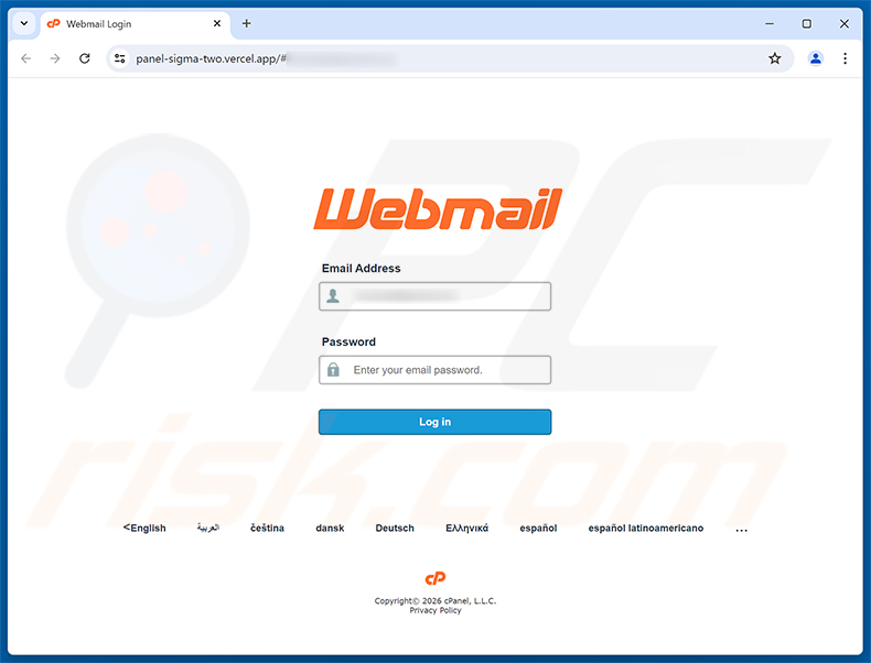 Página de phishing do golpe Email Migration Notice