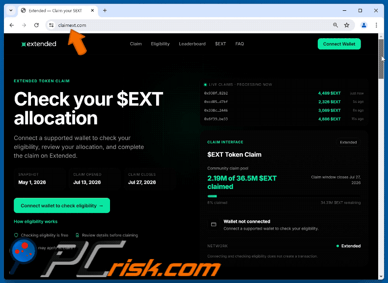 Aparência do Extended ($EXT) Allocation golpe (GIF)