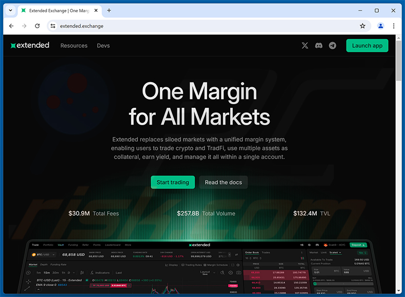 Website real do Extended ($EXT) Allocation golpe (extended.exchange)