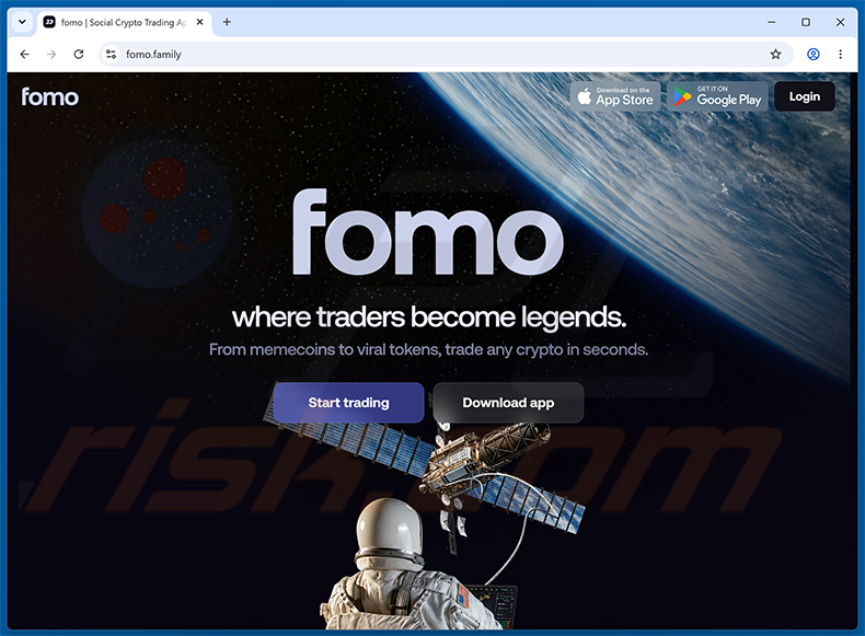 Website real da Fomo Trading Platform (fomo.family)