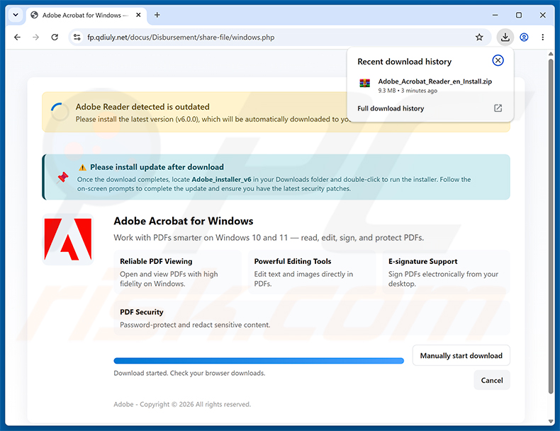 Site malicioso promovido através da campanha de spam Finance Department Secure Document Email Virus
