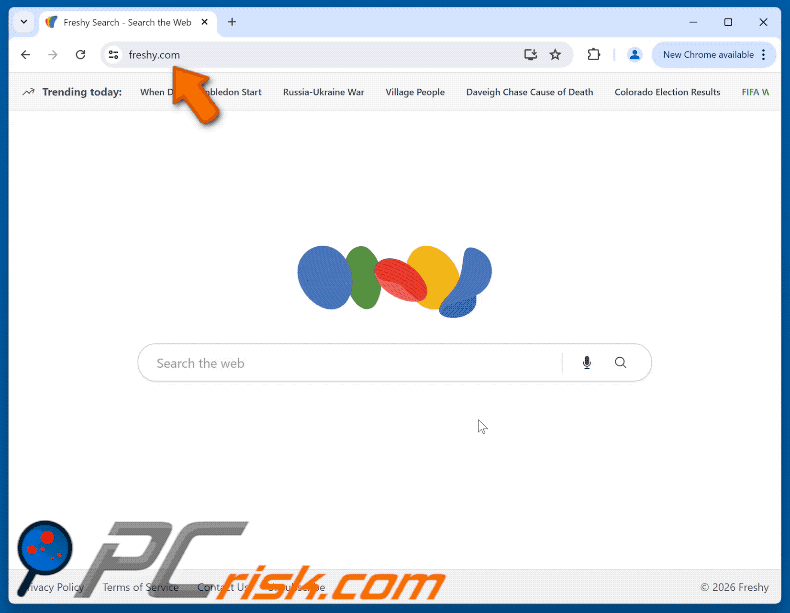 Sequestrador de navegador Freshy Search (freshy.com) (GIF)
