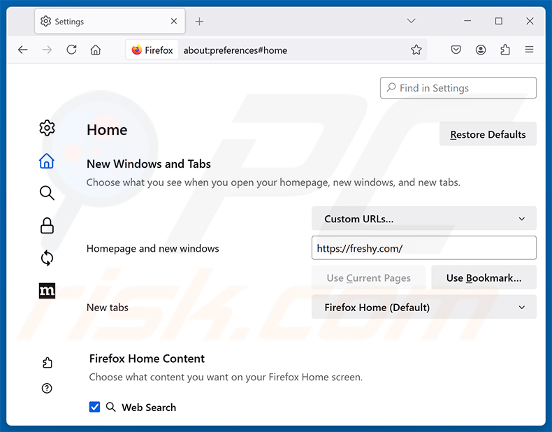 Remover o Freshy Search (freshy.com) da página inicial do Mozilla Firefox